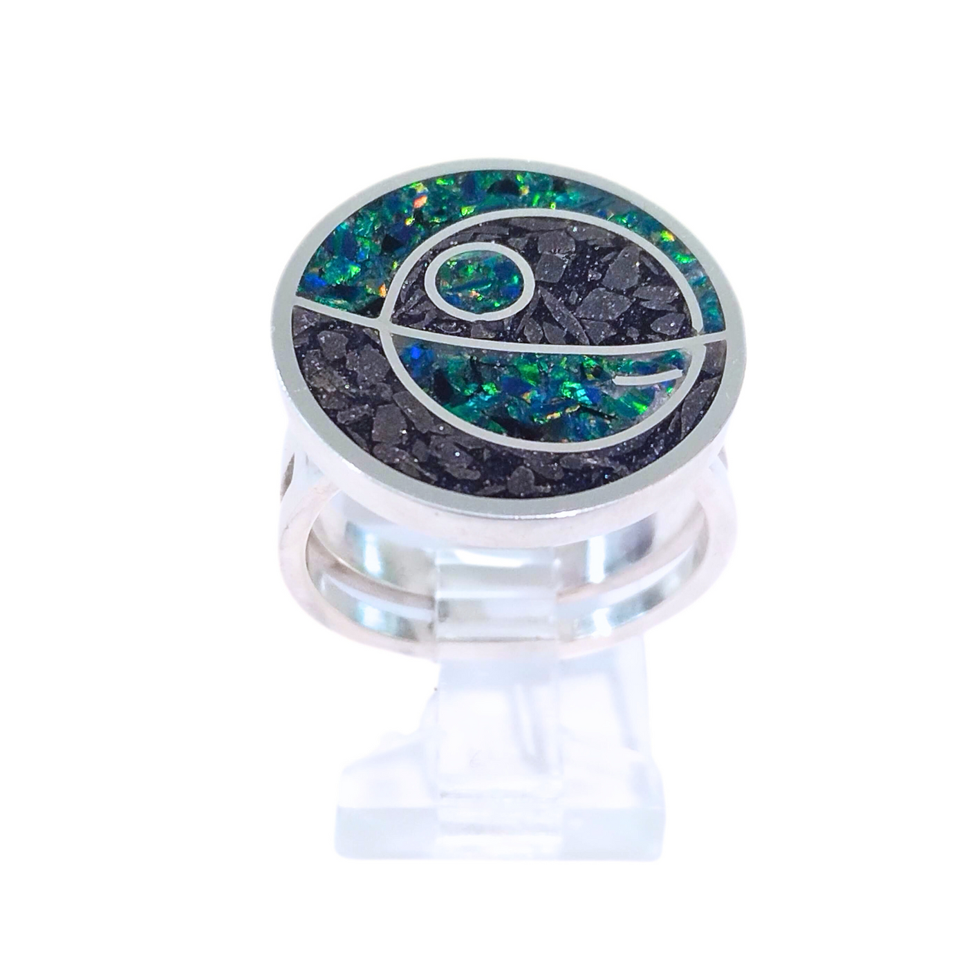 JSD-2047 Inlay Cocktail Ring "Death Star" (8.5)