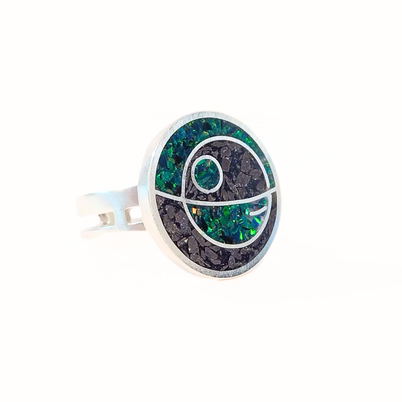 JSD-2047 Inlay Cocktail Ring "Death Star" (8.5)