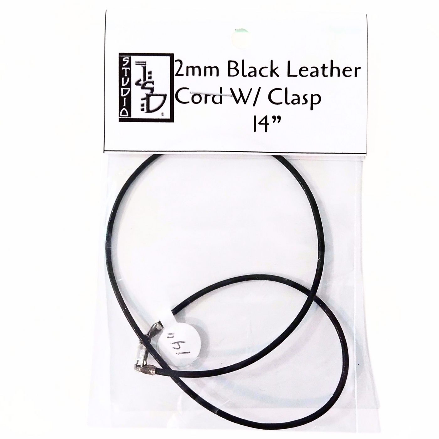 14" Black Leather Cord W/ Clasp 2mm