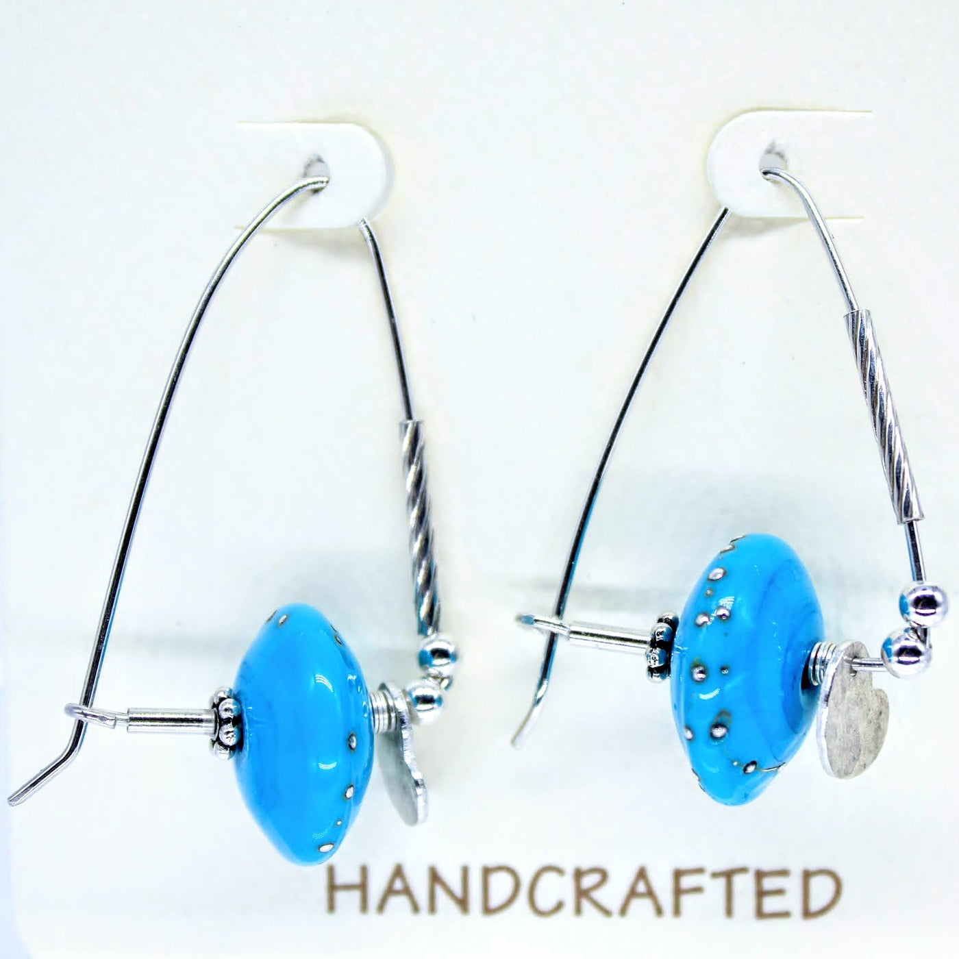 GEB-171 Blue Glass Bead Triangle Earrings