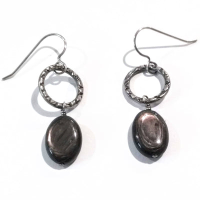 SA-067 Textured Ring w/Large Hypersthene Drop Earrings