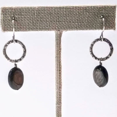 SA-067 Textured Ring w/Large Hypersthene Drop Earrings