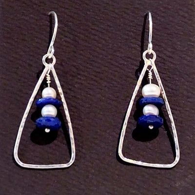 DS-318 Triangle Earrings w/ Lapis and Pearls, SS