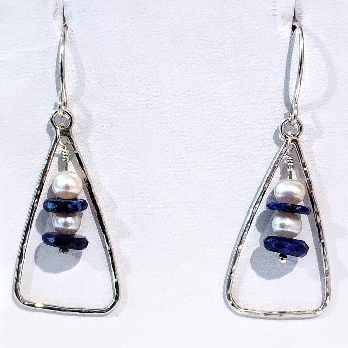 DS-318 Triangle Earrings w/ Lapis and Pearls, SS