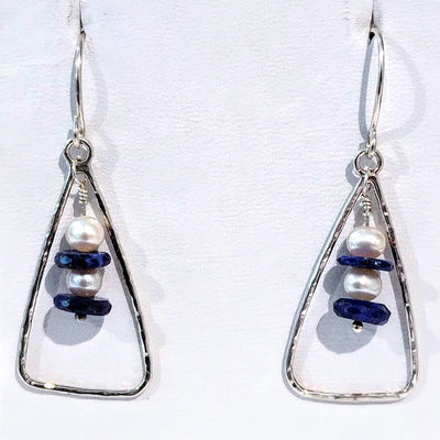 DS-318 Triangle Earrings w/ Lapis and Pearls, SS