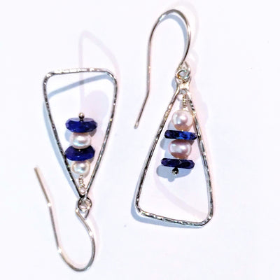 DS-318 Triangle Earrings w/ Lapis and Pearls, SS