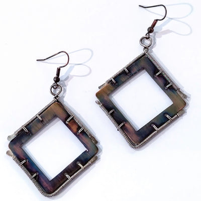 LEE-080 Square Fire Painted Wire Wrap Earring