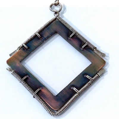 LEE-080 Square Fire Painted Wire Wrap Earring