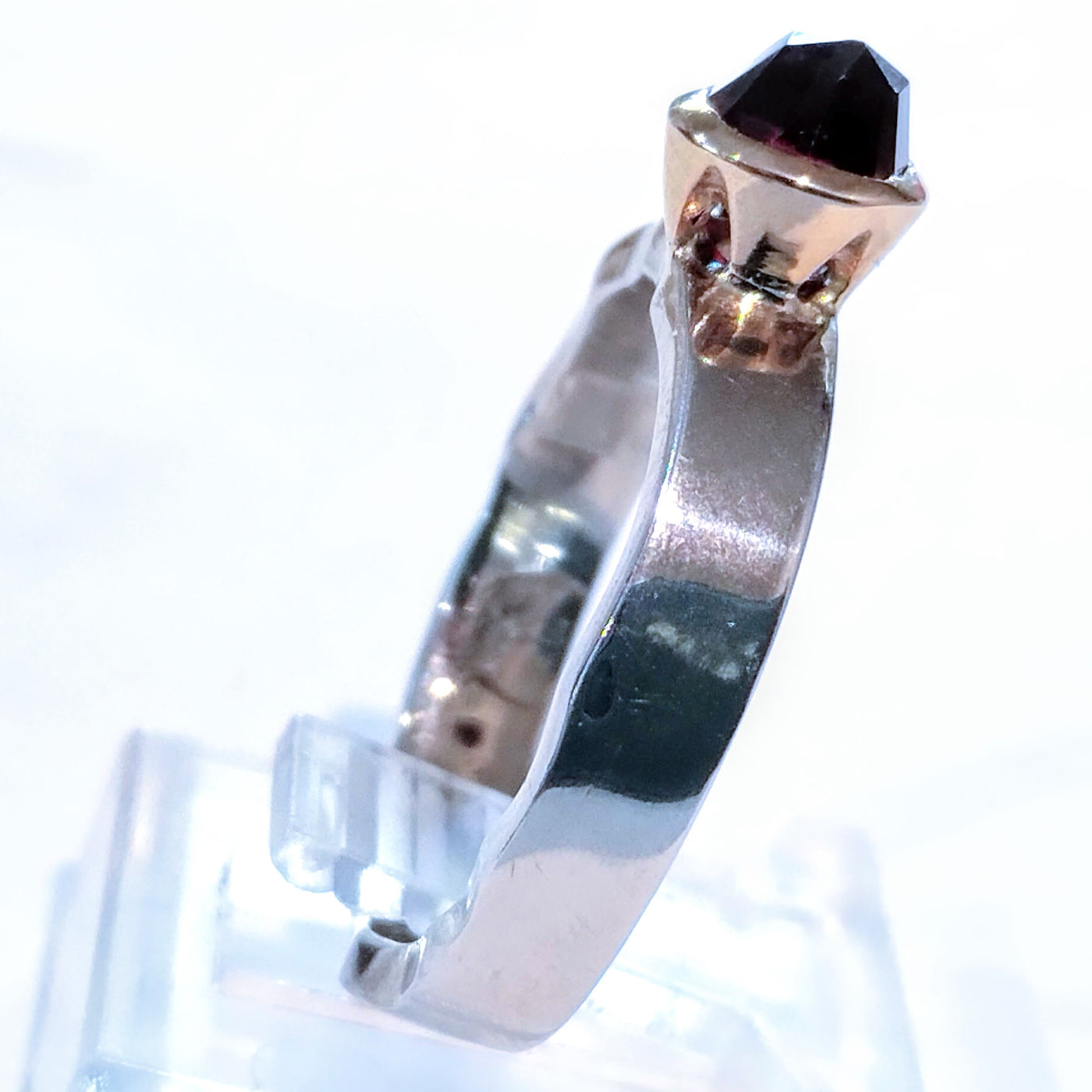 RSD-114 Platinized Silver, 14K, Rose Cut Garnet Ring