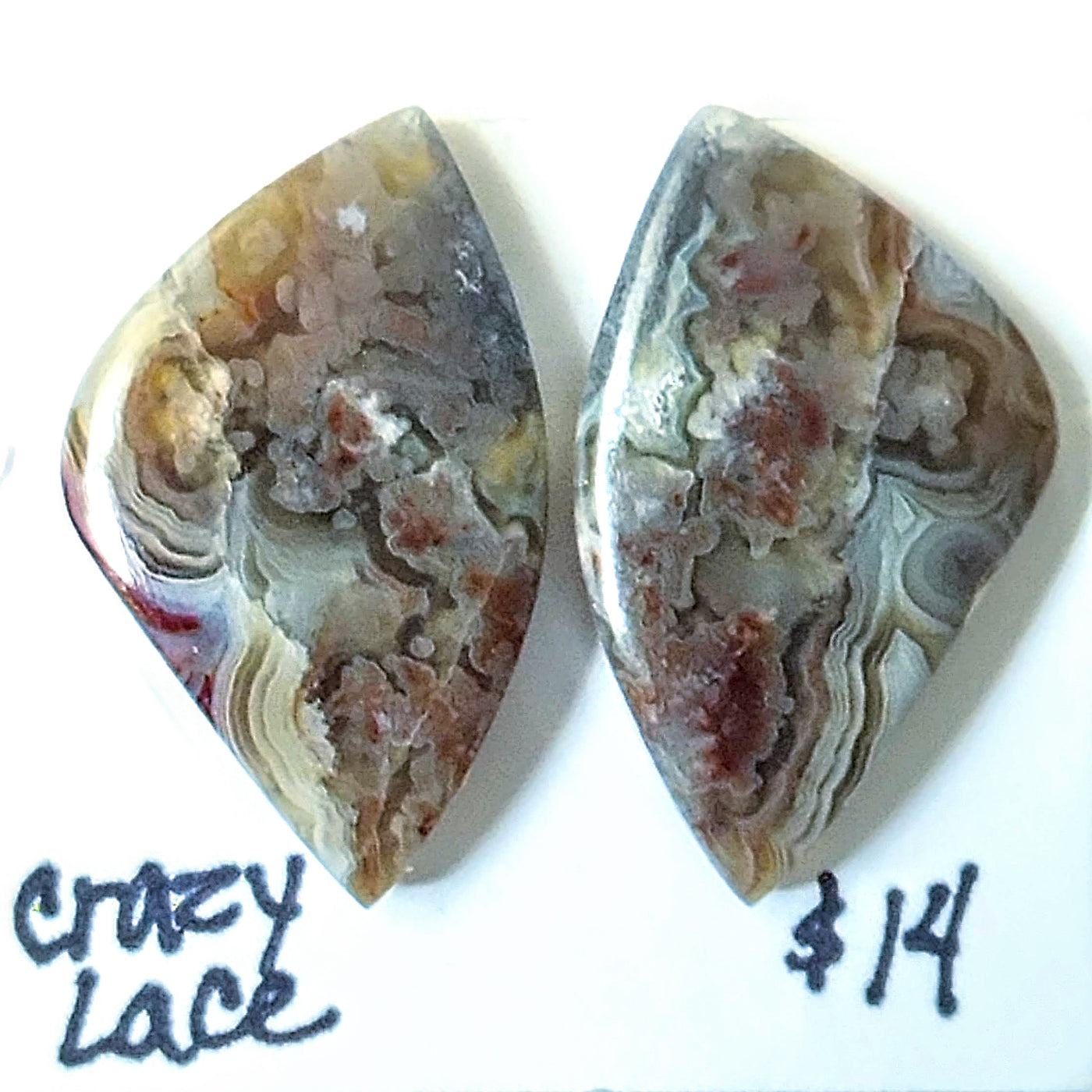 CLA-1000 Crazy Lace Agate Cab Pair