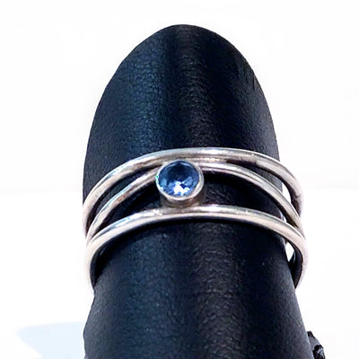 DJT-006 Sterling Silver Multi-Band Ring with Blue Topaz  9.5