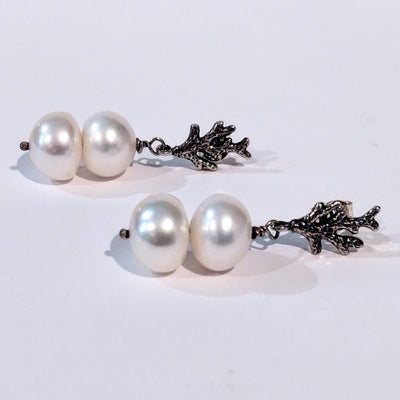 VC-080 SS Coral Pearl Earrings