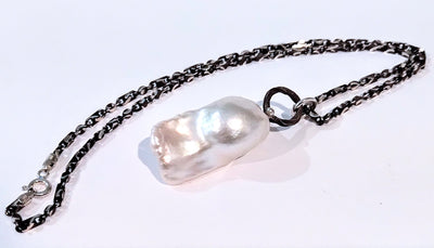 VC-072 Baroque Pearl with Blackened Sterling Silver Chain