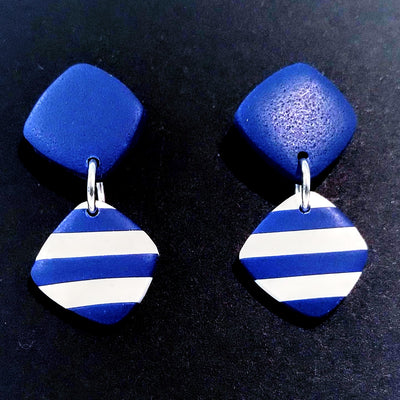LA-005 Navy and Whit Striped Small Drop Earrings