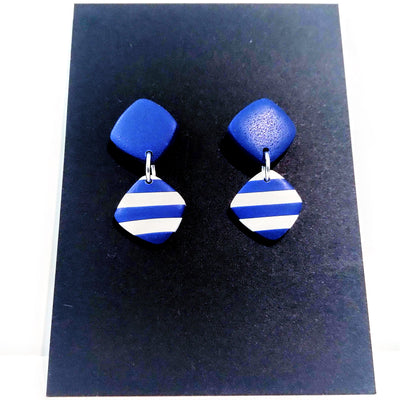 LA-005 Navy and Whit Striped Small Drop Earrings