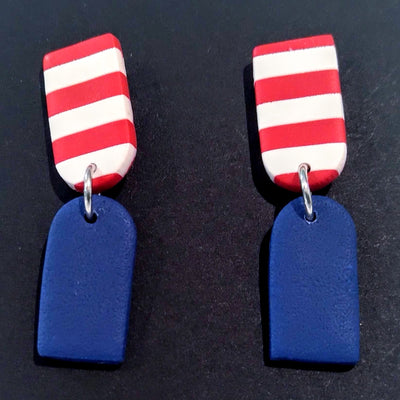 LA-009 Red White and Blue Paddle Shape Earrings