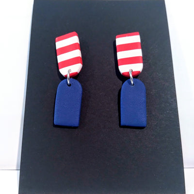 LA-009 Red White and Blue Paddle Shape Earrings