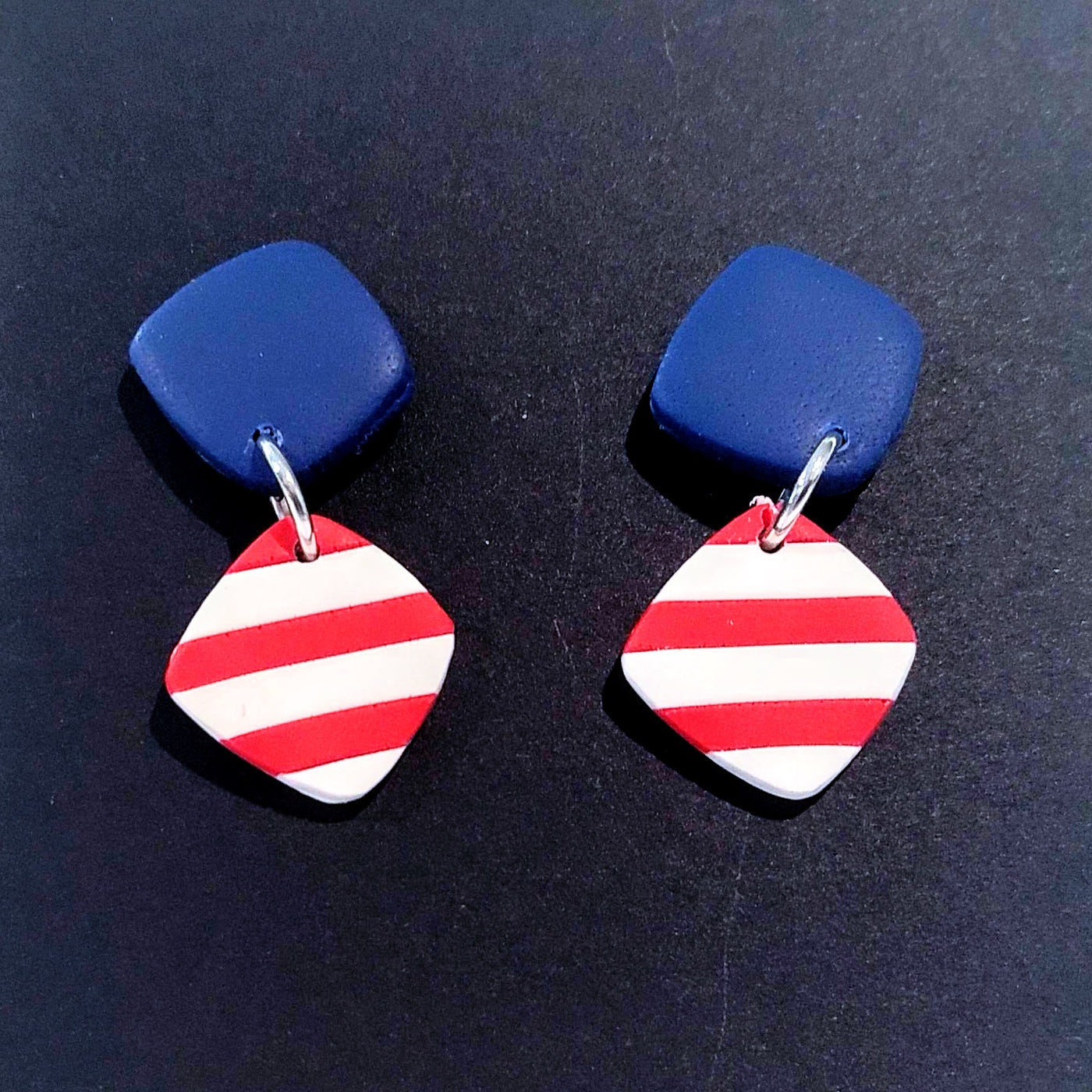 LA-010 Red White and Blue Diamond Shape Drop Earrings