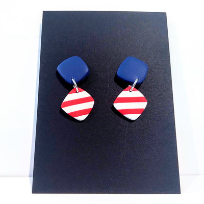 LA-010 Red White and Blue Diamond Shape Drop Earrings