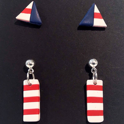 LA-012 Red White and Blue Double set Post Earrings