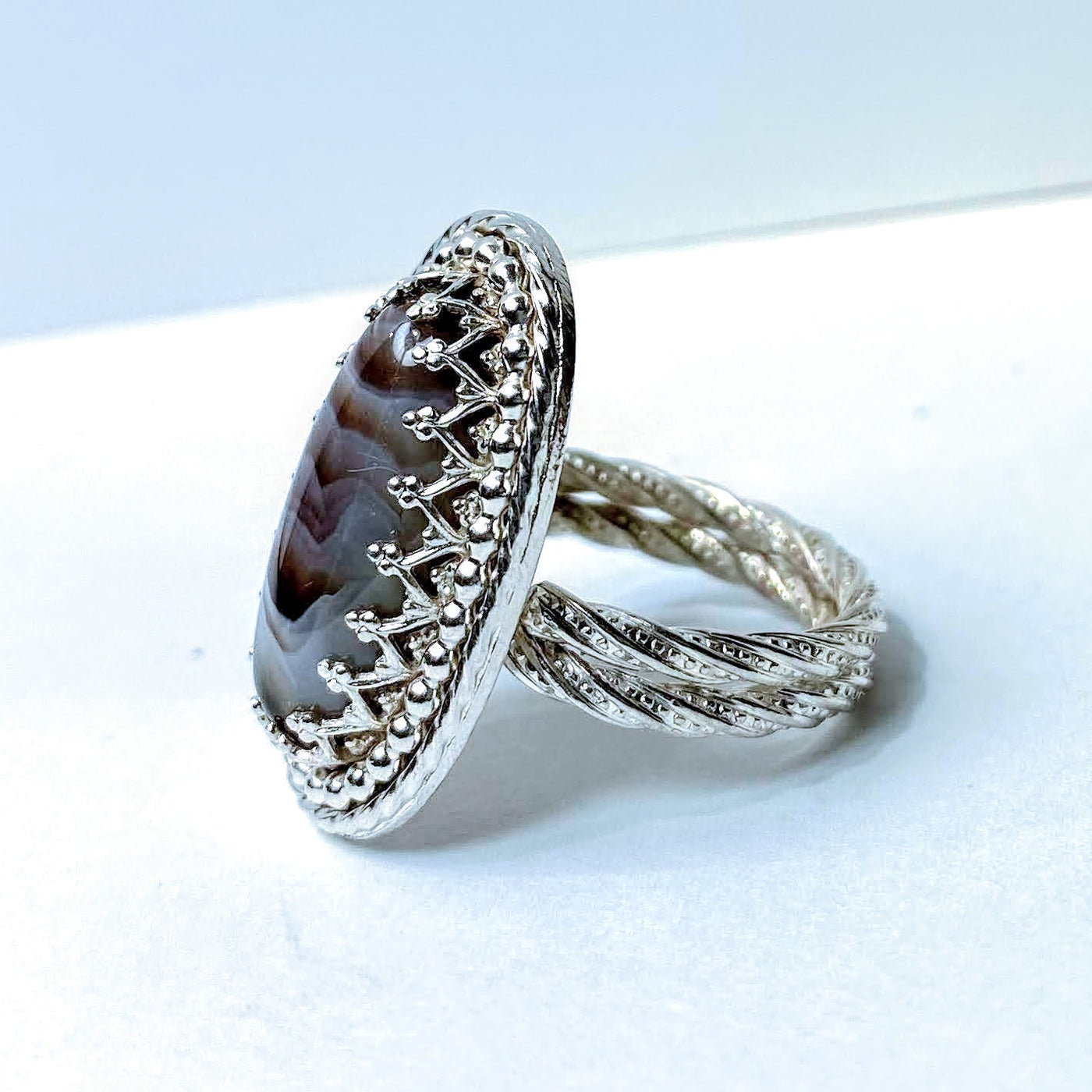 SA-080 Adjustable Botswana Agate Ring