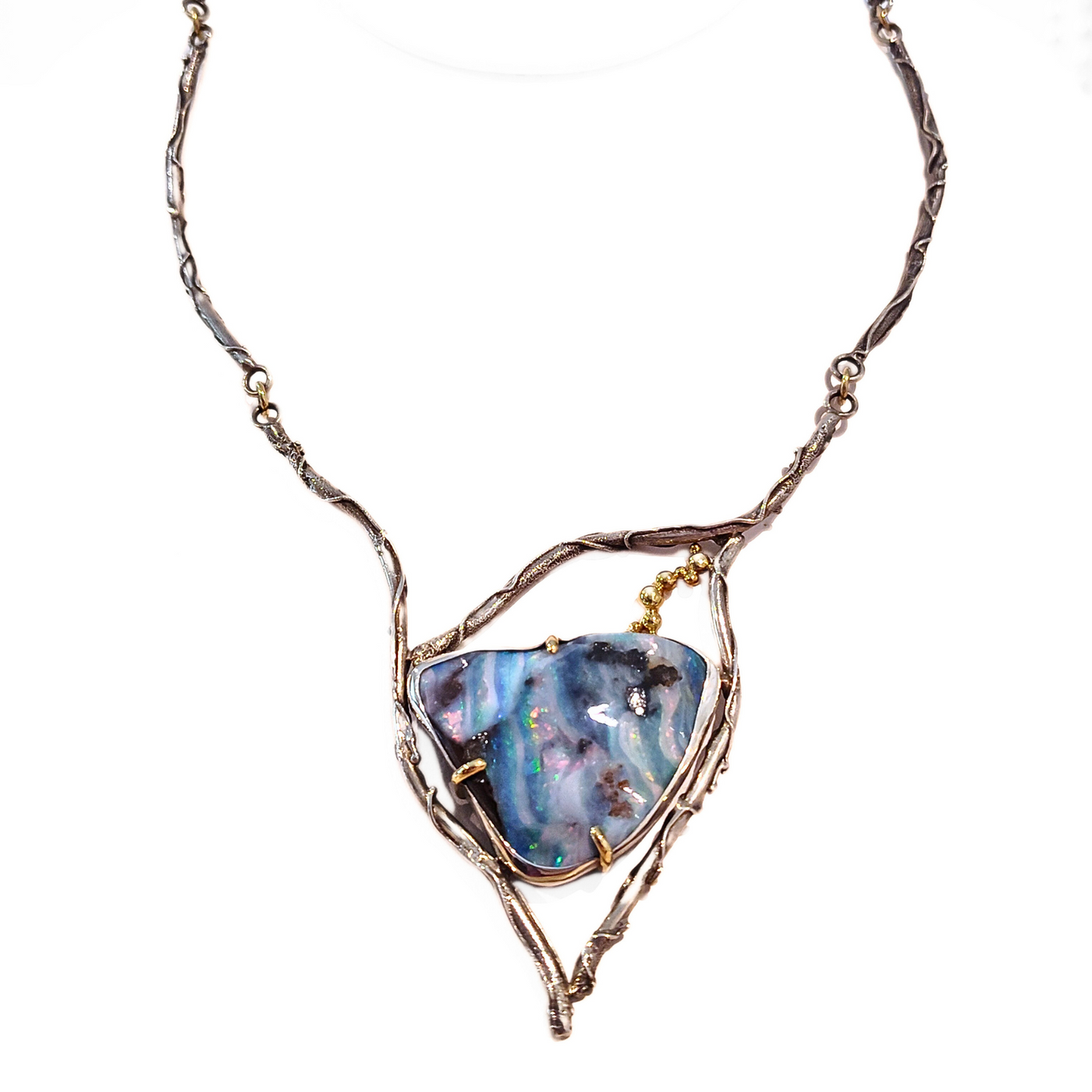 JSD-Boulder Opal Branch Necklace with 18k Gold