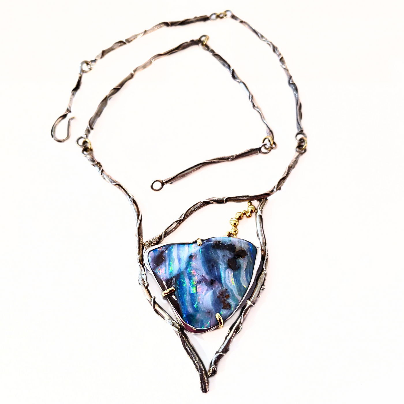 JSD-Boulder Opal Branch Necklace with 18k Gold