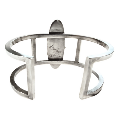 JSD-3022 Gem Silica Chrysocolla SS Cuff Bracelet w/18k Prongs