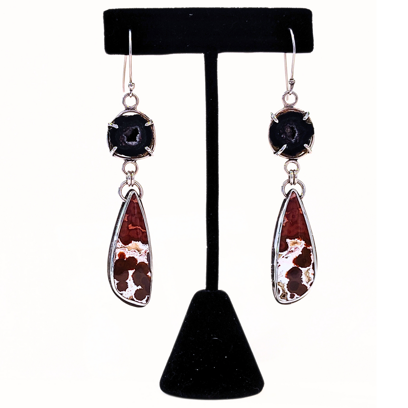 JES-004 River Jasper and Geode Earrings Sterling
