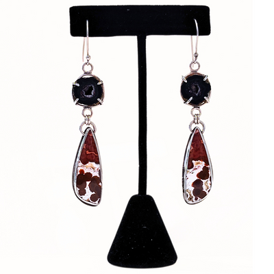 JES-004 River Jasper and Geode Earrings Sterling