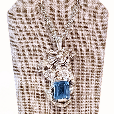 JGS-012 Sterling Silver Casting, Emerald Cut Blue Topaz, SS Chain