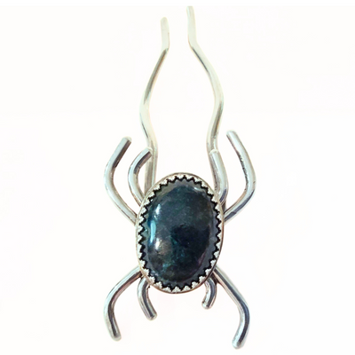 SB-006 Sterling Silver Spider Hairpin with Azurite
