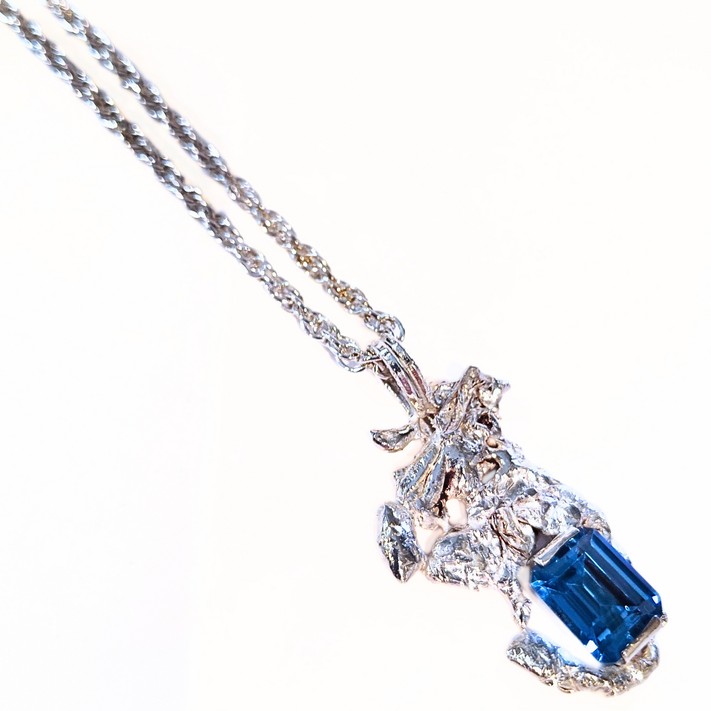 JGS-012 Sterling Silver Casting, Emerald Cut Blue Topaz, SS Chain