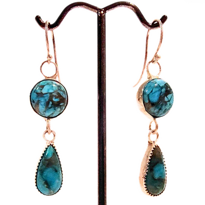 JJD-008 Turquoise Double Drop Earrings