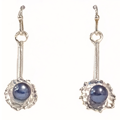 DJT-046 Sterling Splat Earring With Black Pearl