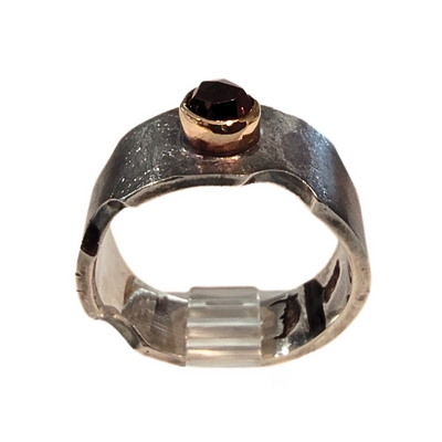 RSD-122 SS and Gold Rose Cut Garnet Ring