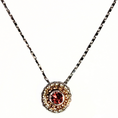 SM-444 Tala Pendant SS, GF and Garnet 16" Chain