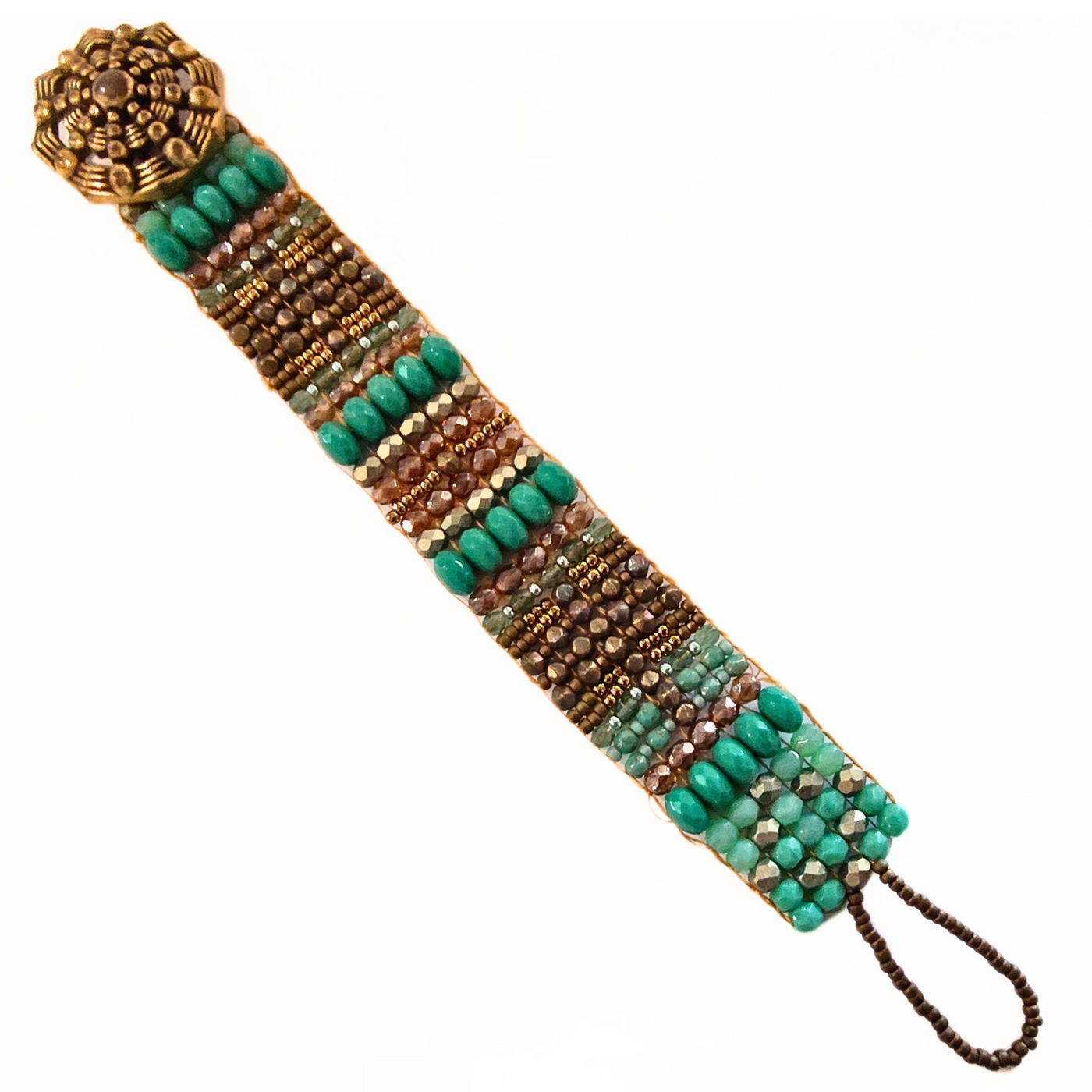 JEM-102 Turquoise and Bronze 5 Row Beaded Bracelet