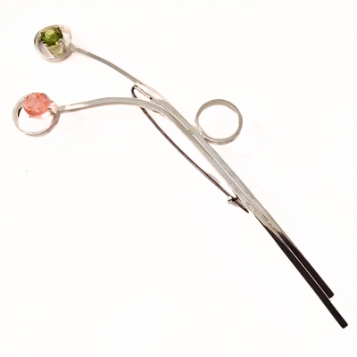 DS-443 Contemporary Pink and Green Flower Brooch