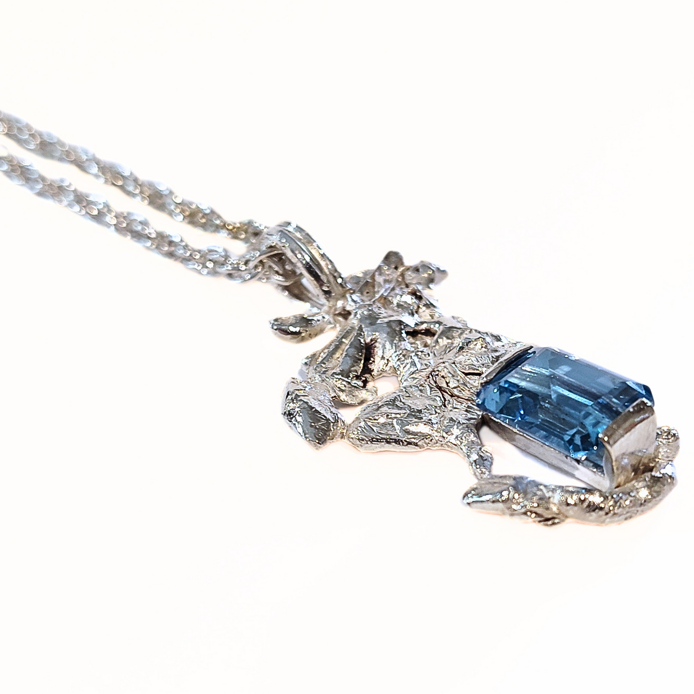 JGS-012 Sterling Silver Casting, Emerald Cut Blue Topaz, SS Chain
