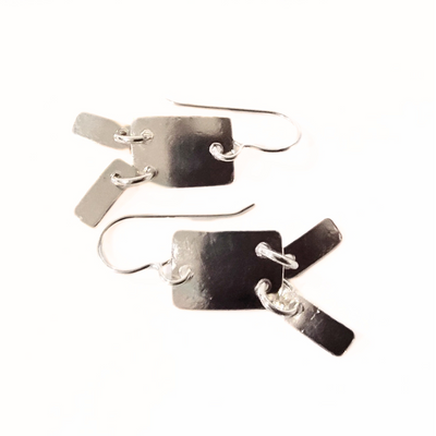 SM-439 Simple Silver Collection Rectangle Dangle Earrings
