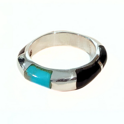 DSM-009 Turquoise and Jet Sterling Inlay Ring Size 11