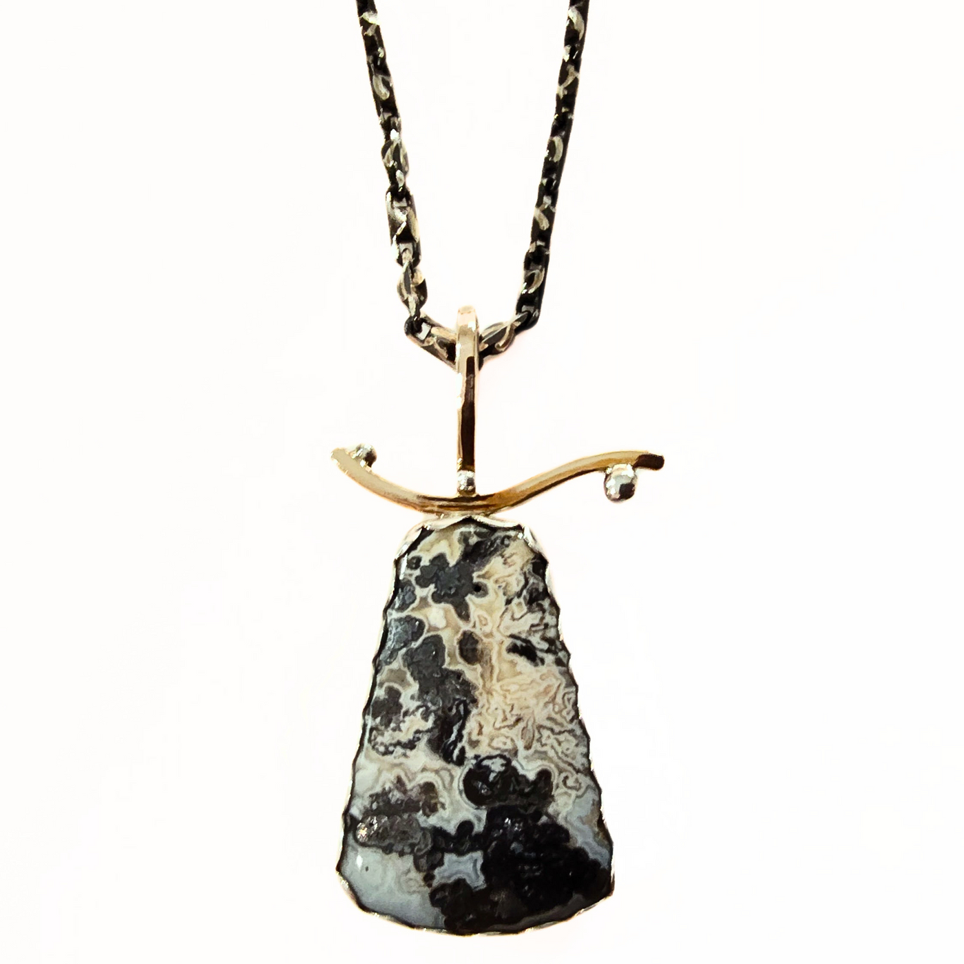 VC-102 Sterling and Rose Gold Filled Plume Agate Necklace