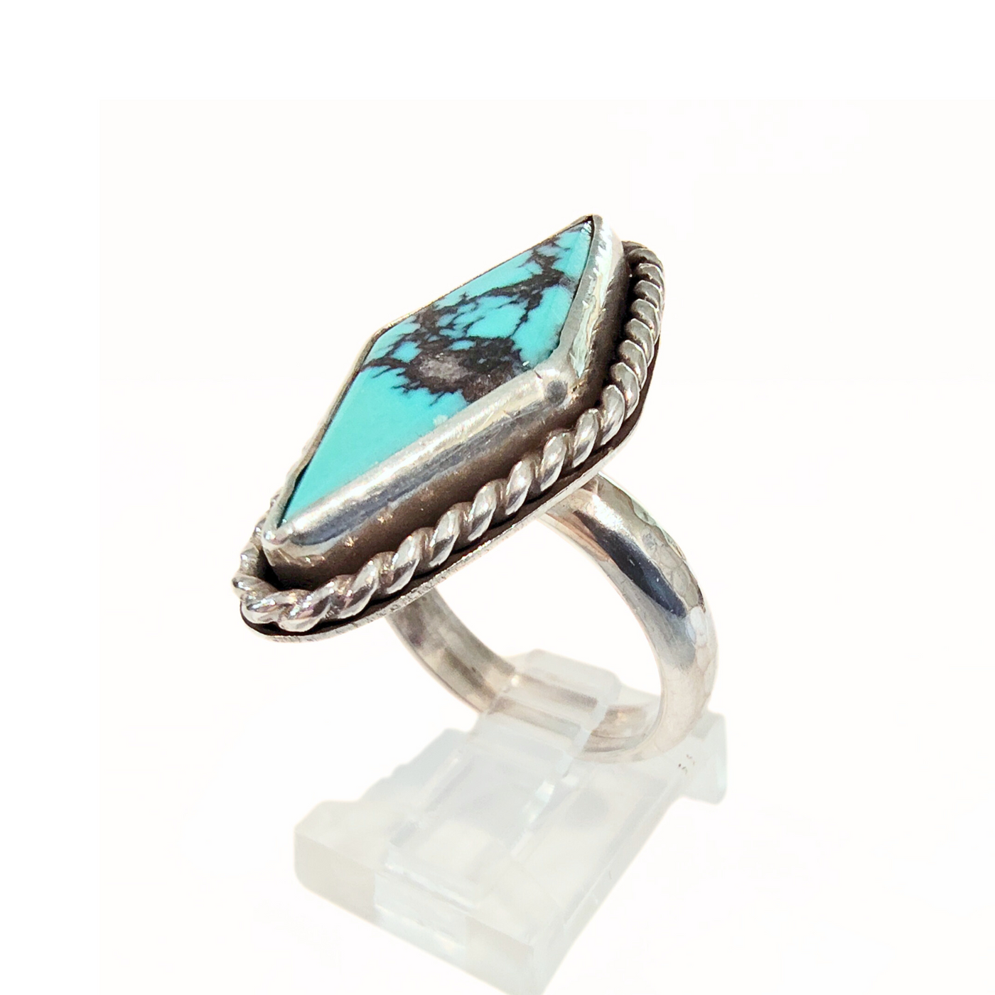 SB-002 Diamond Shaped Turquoise SS Ring, 8