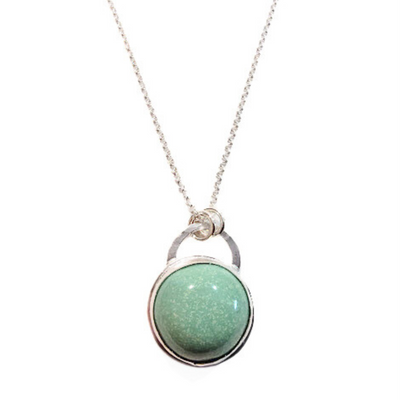 JEM-120 Round Turquoise Pendant with 18" SS Cable Chain