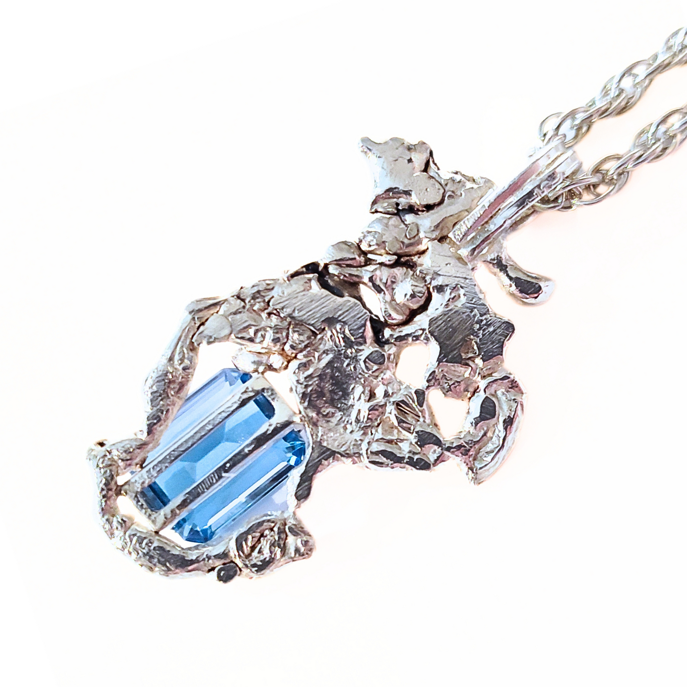 JGS-012 Sterling Silver Casting, Emerald Cut Blue Topaz, SS Chain