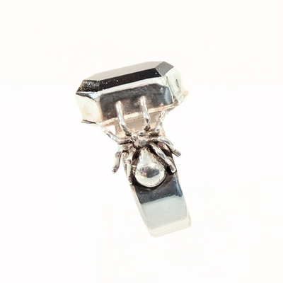 SB-001 "Charlotte" Spider Ring, SS and Smoky Quartz, 8.5
