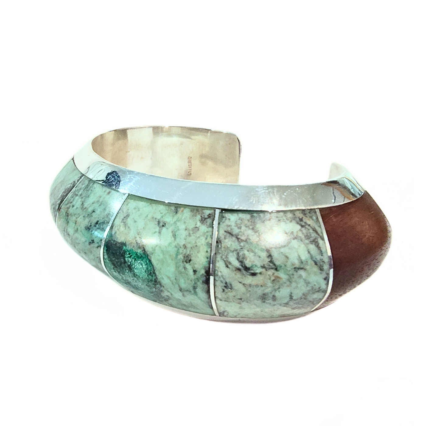 DSM-005 Inlay High Domed Cuff with Chrysocolla, Shungite, and Wood