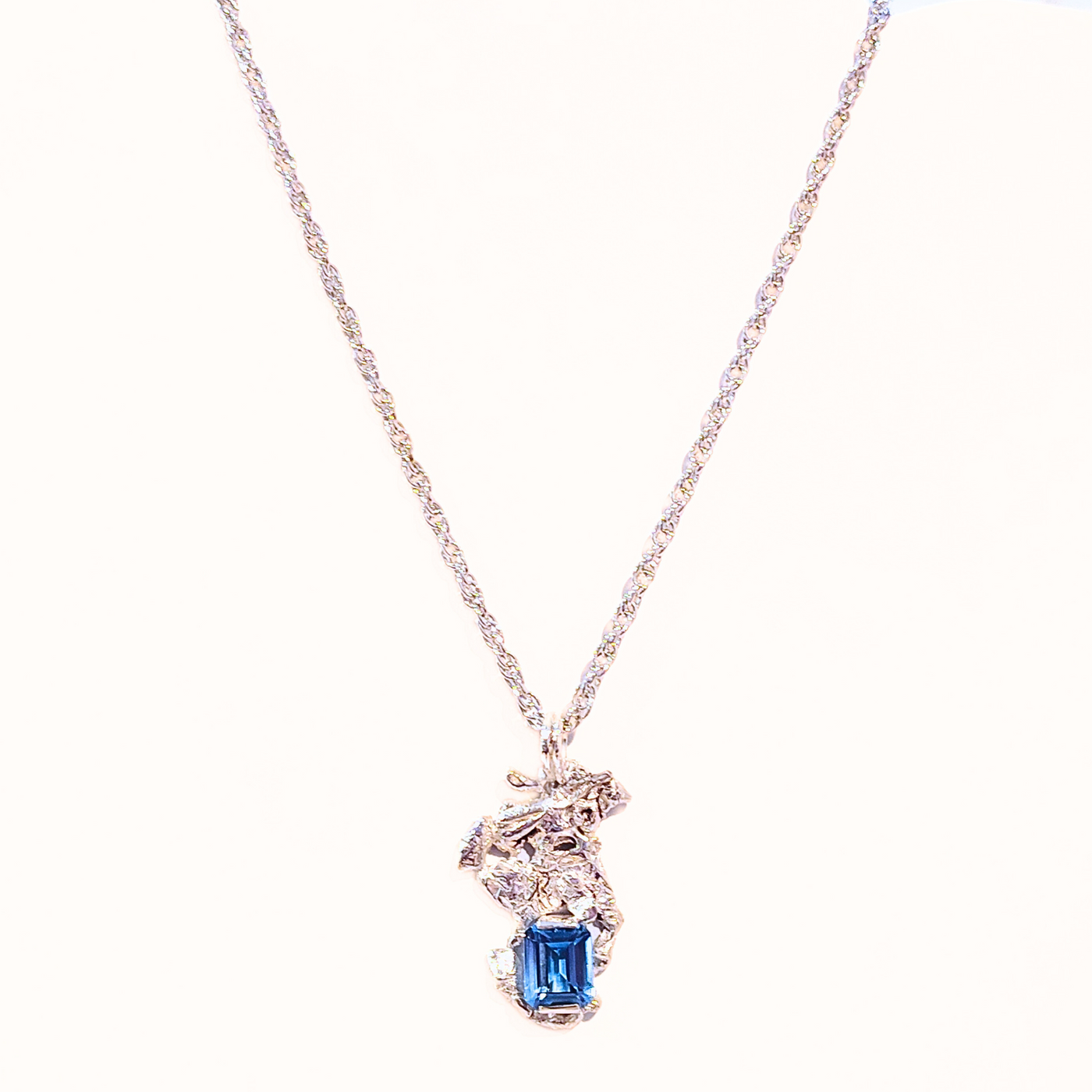 JGS-012 Sterling Silver Casting, Emerald Cut Blue Topaz, SS Chain