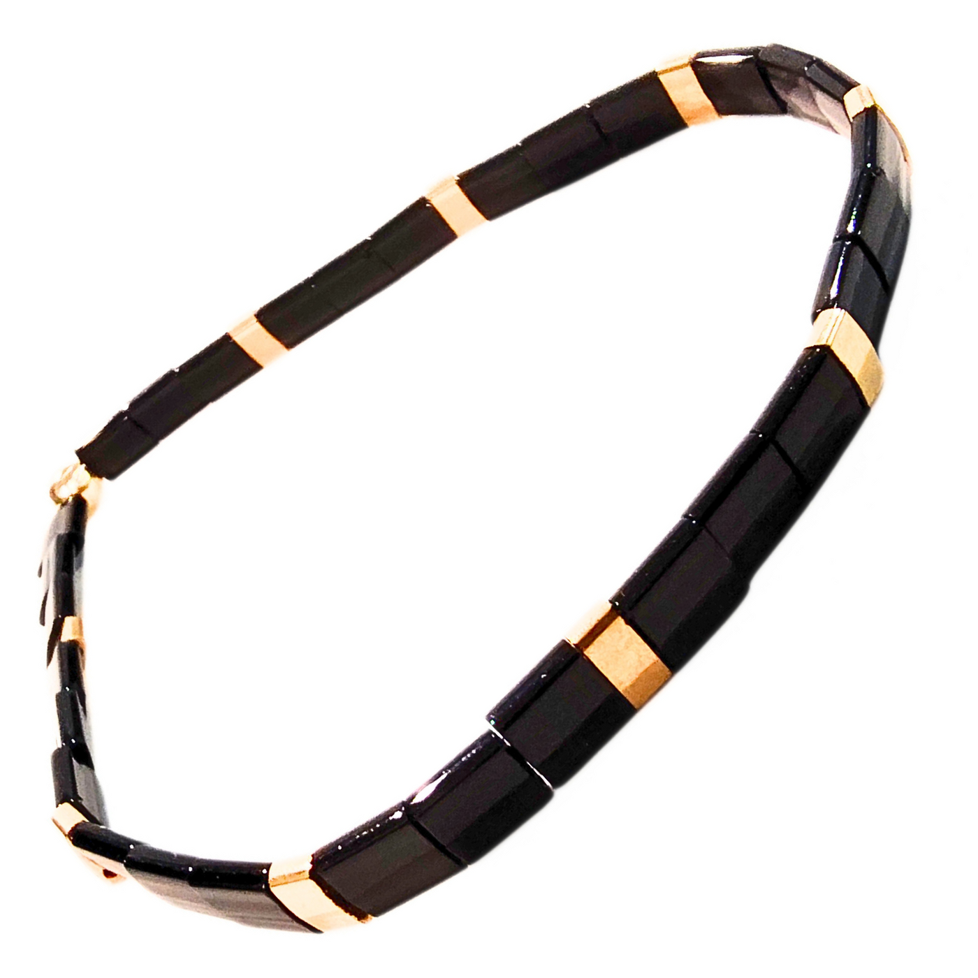 DJT-054 Miyuki Bead Stretch Bracelet, Black and Gold
